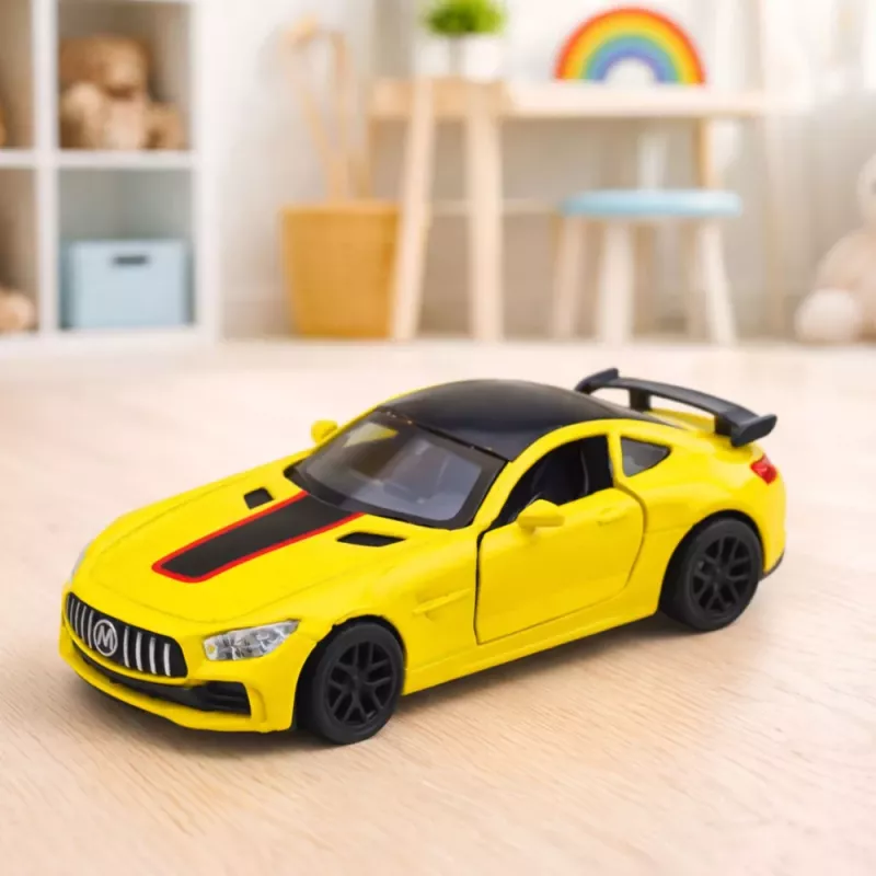 LEAN TOYS Sportwagen Metall Türen zu öffnen Lichter Geräusche Gelb 1:32