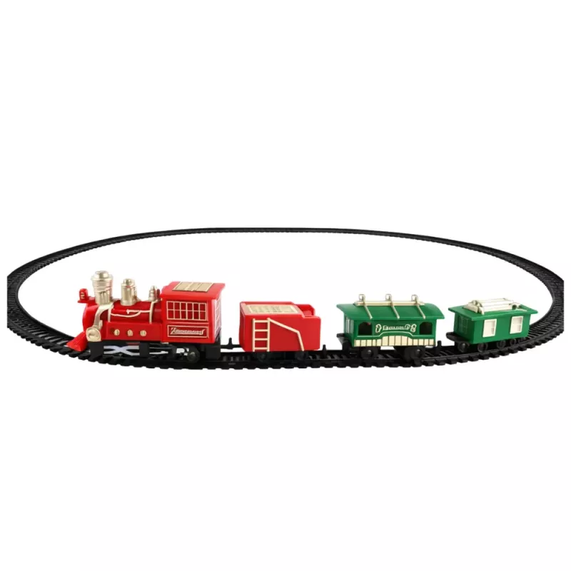 LEAN TOYS Classic Mini Train Battery Operated Locomotive Wagons With Tracks 13 pcs.