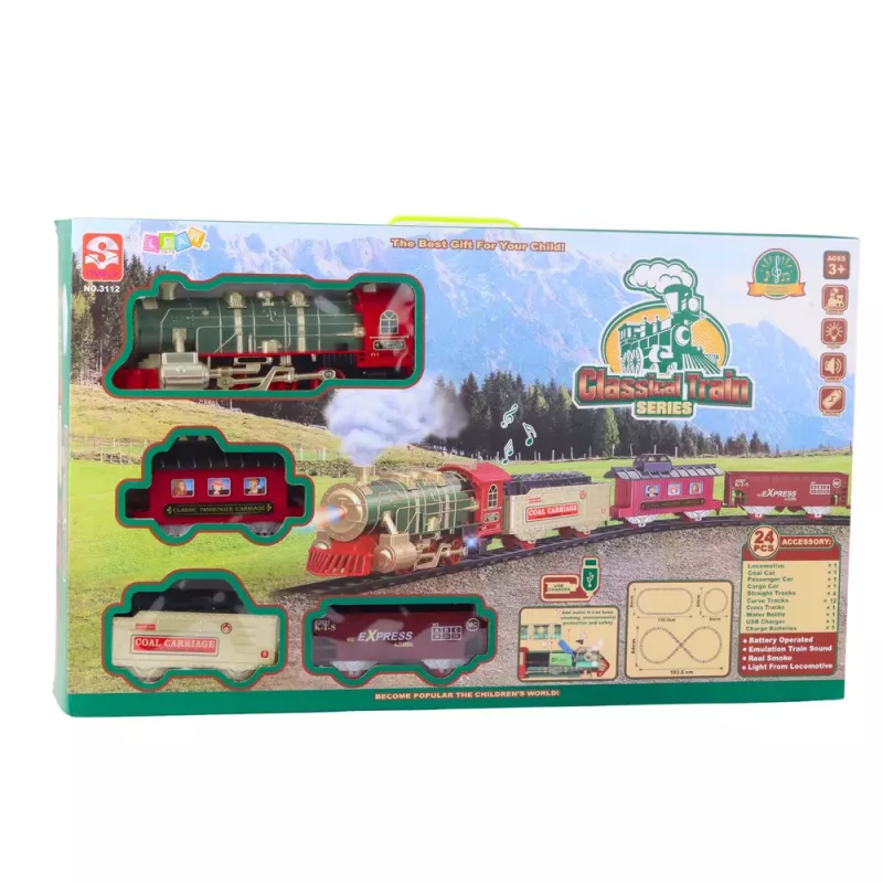 LEAN TOYS Elektrischer Zug Classic Train mit Lichtern, Geräuschen, Raucheffekt, 24 Teile
