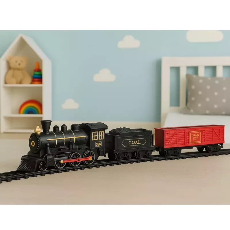 LEAN TOYS Elektrischer Zugset Lokomotive Waggons Gleise Lichter Geräusche