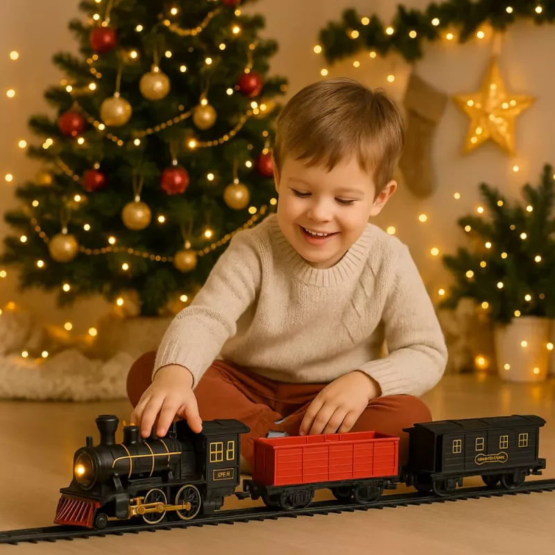 LEAN TOYS Elektrischer Zugset Lokomotive Waggons Gleise Lichter Geräusche