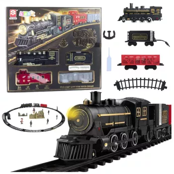 LEAN TOYS Elektrischer Zugset Lokomotive Waggons Gleise Lichter Geräusche