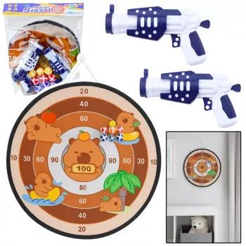 LEAN TOYS Capybara Dartboard Skill Game mit Klettbällen und Spielzeugpistolen 73,5 cm