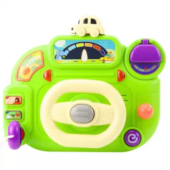 LEAN TOYS Interaktives Lenkrad für Kinder – Fahrsimulator mit Licht und Sound, Grün