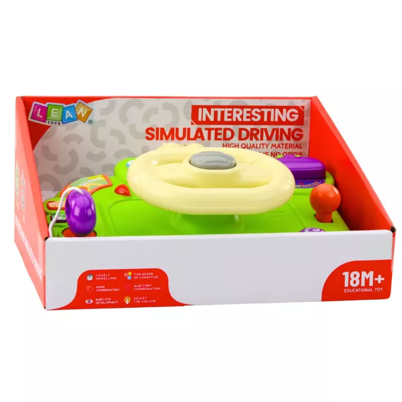 LEAN TOYS Interaktives Lenkrad für Kinder – Fahrsimulator mit Licht und Sound, Grün