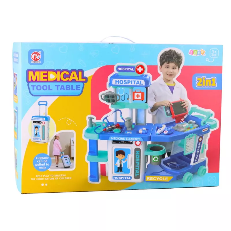 LEAN TOYS Arzt-Krankenhaus-Set im Koffer 2-in-1 mit Licht und Sound, Zubehör