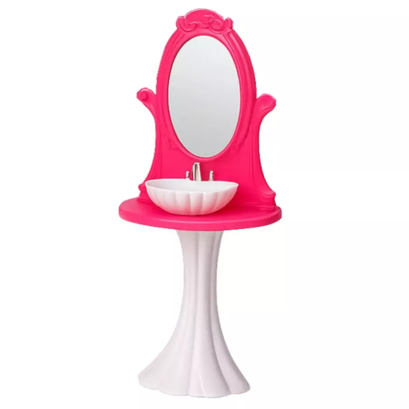 LEAN TOYS Puppenbadezimmer-Set: Badewanne, Toilette, Waschbecken mit Spiegel