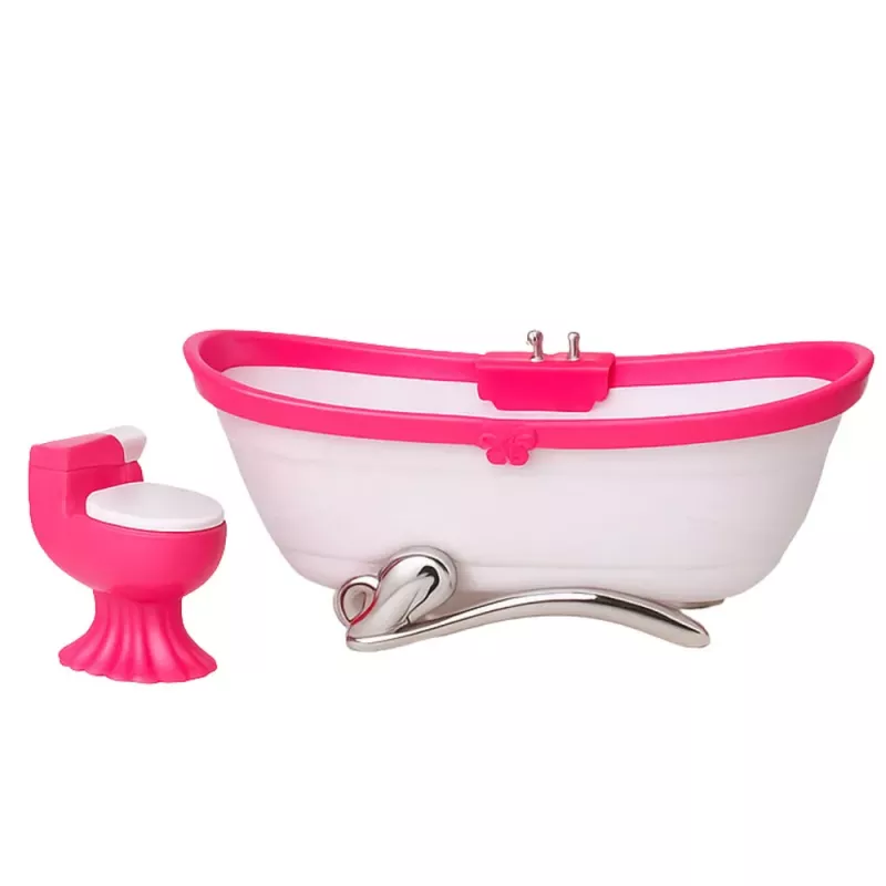 LEAN TOYS Puppenbadezimmer-Set: Badewanne, Toilette, Waschbecken mit Spiegel