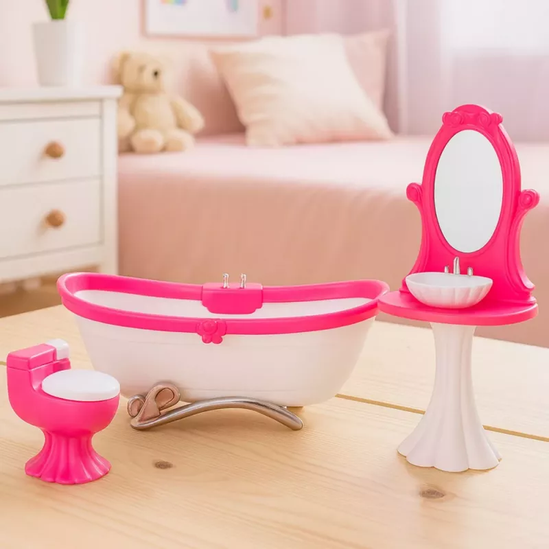 LEAN TOYS Puppenbadezimmer-Set: Badewanne, Toilette, Waschbecken mit Spiegel