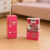 LEAN TOYS Puppenküche Set mit Kühlschrank, Herd und Zubehör, Pink