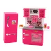 LEAN TOYS Puppenküche Set mit Kühlschrank, Herd und Zubehör, Pink