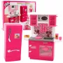 LEAN TOYS Puppenküche Set mit Kühlschrank, Herd und Zubehör, Pink