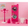 LEAN TOYS Puppen-Wäsche-Set Waschmaschine Trockner Wäschekorb Kleiderbügel Pink