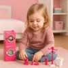 LEAN TOYS Puppen-Wäsche-Set Waschmaschine Trockner Wäschekorb Kleiderbügel Pink