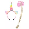 LEAN TOYS Set aus Einhorn-Stirnband mit Zopf und Pastellschleife