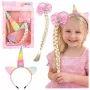 LEAN TOYS Set aus Einhorn-Stirnband mit Zopf und Pastellschleife