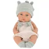 LEAN TOYS Babypuppe, graues Outfit, Mütze, Lätzchen, 18 cm