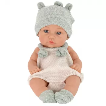 LEAN TOYS Babypuppe, graues Outfit, Mütze, Lätzchen, 18 cm