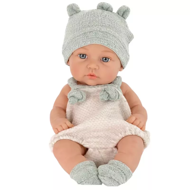 LEAN TOYS Babypuppe, graues Outfit, Mütze, Lätzchen, 18 cm