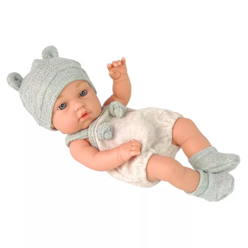 LEAN TOYS Babypuppe, graues Outfit, Mütze, Lätzchen, 18 cm