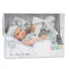 LEAN TOYS Babypuppe, graues Outfit, Mütze, Lätzchen, 18 cm