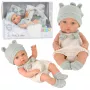 LEAN TOYS Babypuppe, graues Outfit, Mütze, Lätzchen, 18 cm