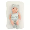 LEAN TOYS Babypuppe mit Decke, Outfit in Weiß und Grau, Mütze, 18 cm