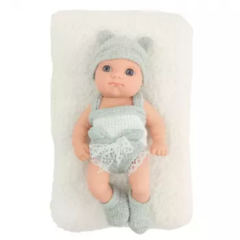 LEAN TOYS Babypuppe mit Decke, Outfit in Weiß und Grau, Mütze, 18 cm