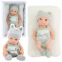 LEAN TOYS Babypuppe mit Decke, Outfit in Weiß und Grau, Mütze, 18 cm