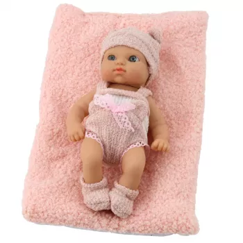 LEAN TOYS Babypuppe mit Decke, weißer und rosa Kleidung, Hut, 18 cm