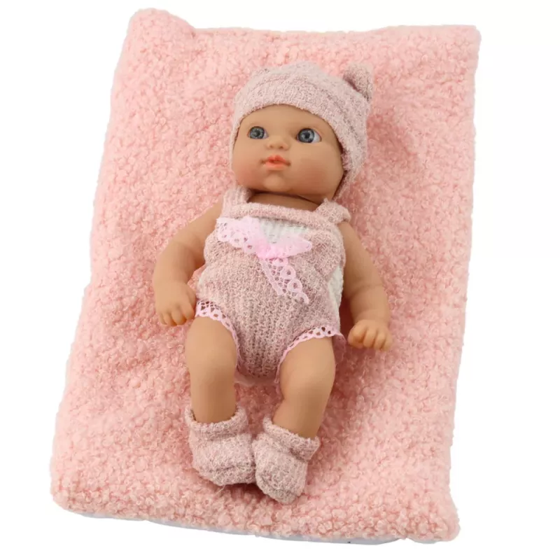 LEAN TOYS Babypuppe mit Decke, weißer und rosa Kleidung, Hut, 18 cm