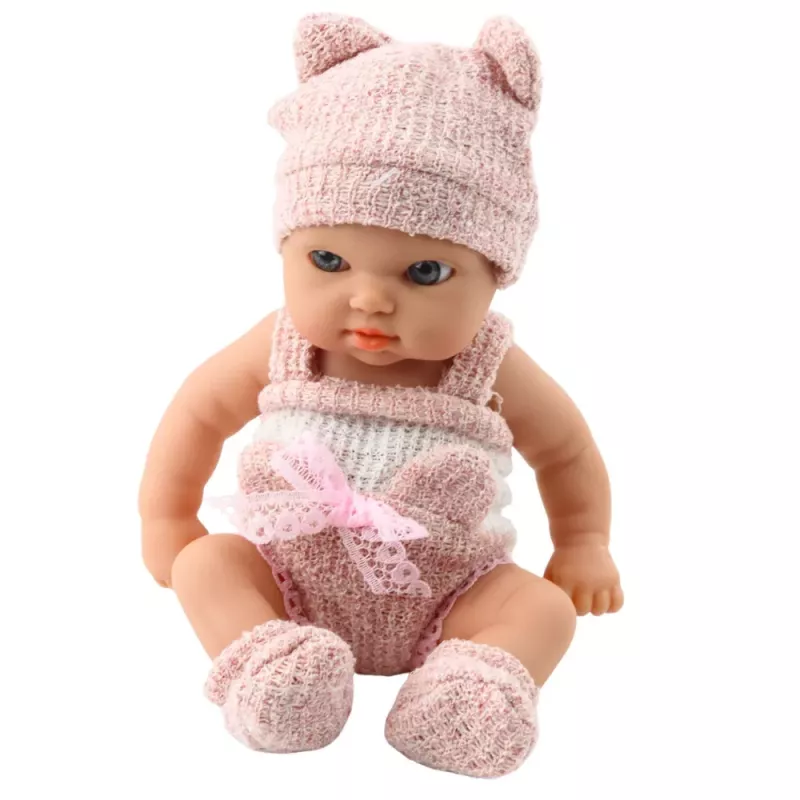LEAN TOYS Babypuppe mit Decke, weißer und rosa Kleidung, Hut, 18 cm