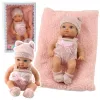 LEAN TOYS Babypuppe mit Decke, weißer und rosa Kleidung, Hut, 18 cm