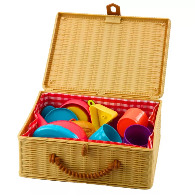 LEAN TOYS Teeset im Korb Tassen Teller Süßigkeiten 23-teilig