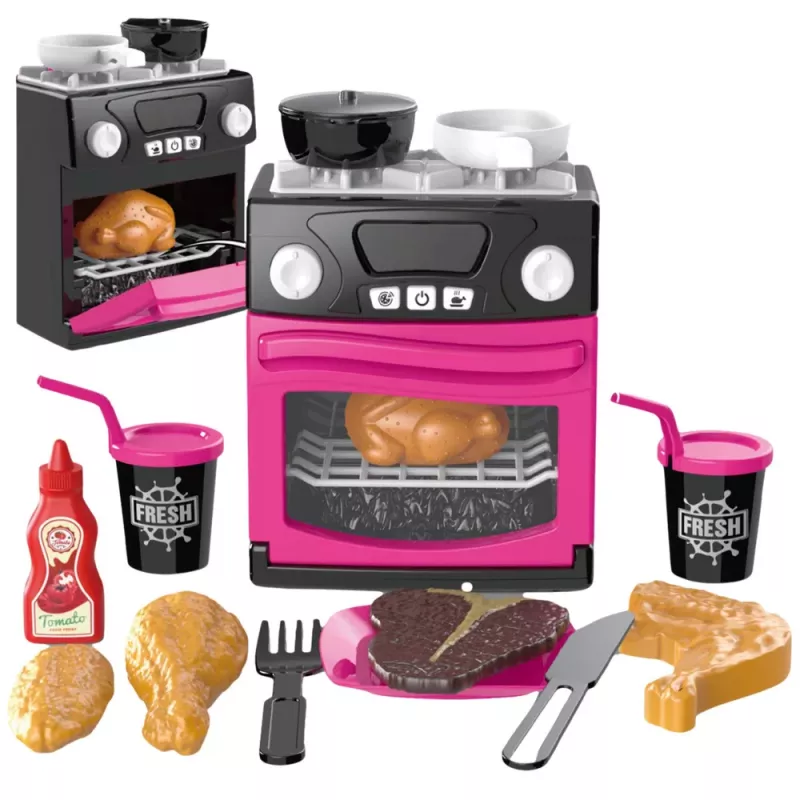 LEAN TOYS Spielküche mit Backofen, Essen, Licht, Geräuschen, Pink