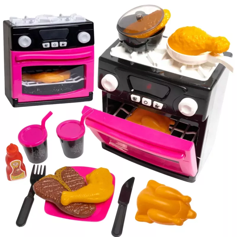 LEAN TOYS Spielküche mit Backofen, Essen, Licht, Geräuschen, Pink