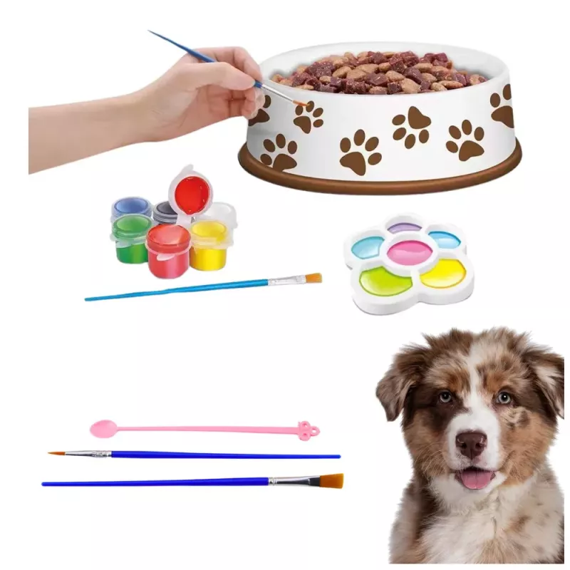 LEAN TOYS Kreativset Hundenapf zum Bemalen, Farben, Pinsel, DIY, 6-teilig