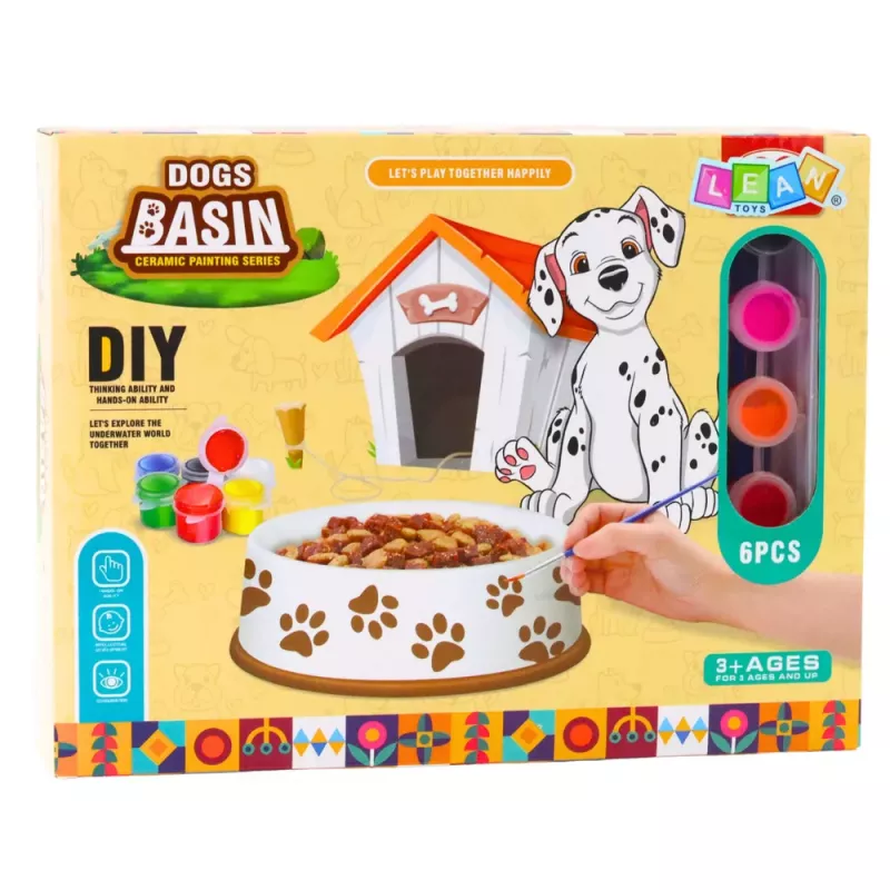 LEAN TOYS Kreativset Hundenapf zum Bemalen, Farben, Pinsel, DIY, 6-teilig