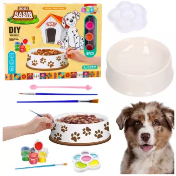 LEAN TOYS Kreativset Hundenapf zum Bemalen, Farben, Pinsel, DIY, 6-teilig