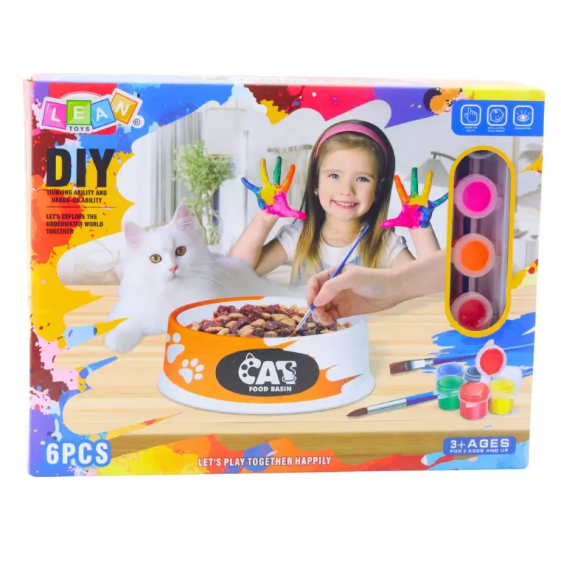 LEAN TOYS Kreativset Schale zum Bemalen Farben Pinsel DIY 6-teilig