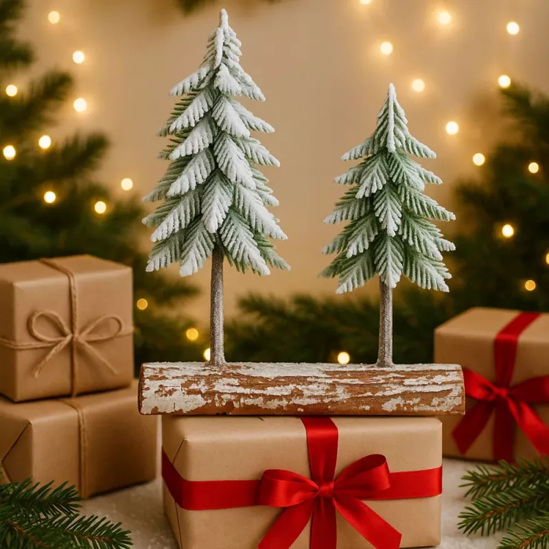 LEAN Weihnachtsbaum-Komposition Dekoration auf Stamm mit Schnee bedeckt 34 x 28 cm