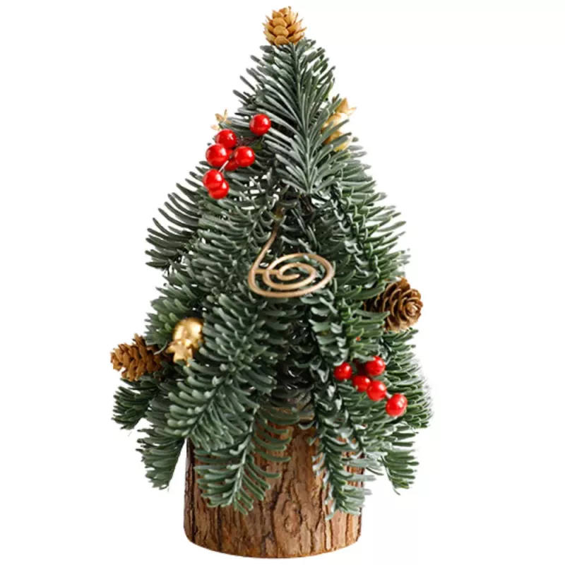 LEAN Dekorativer Weihnachtsbaum auf Stamm mit roten Vogelbeeren und Zapfen 38 x 15 cm