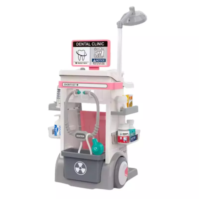 LEAN TOYS Arzt-Zahnarzt-Set mit medizinischem Wagen und Lichteffekten, Pink, 26 Teile