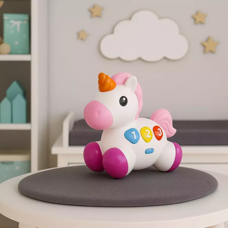LEAN TOYS Interaktives Spielzeug für Kleinkinder Einhorn auf Rädern Licht und Sound