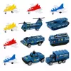 LEAN TOYS Militär-Set Flugzeugträger Militärbasis Kampfflugzeuge Fahrzeuge Licht Sound