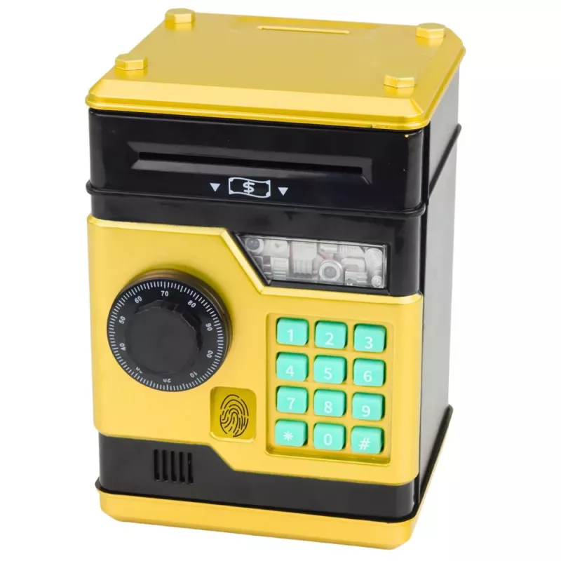 LEAN TOYS ATM Elektronisches Sparschwein Tresor mit Licht und Sound, PIN-Code, Gold