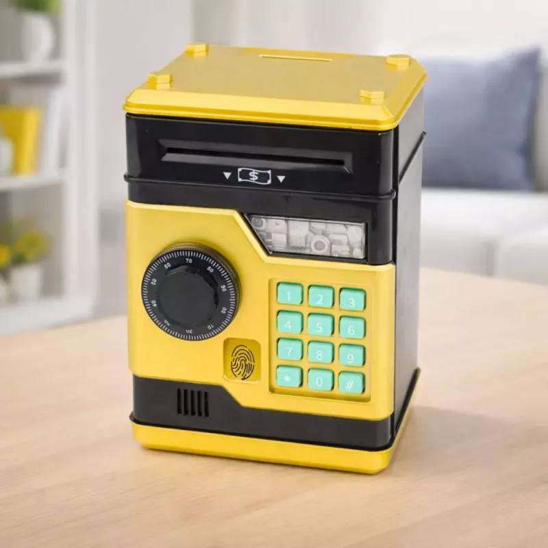 LEAN TOYS ATM Elektronisches Sparschwein Tresor mit Licht und Sound, PIN-Code, Gold