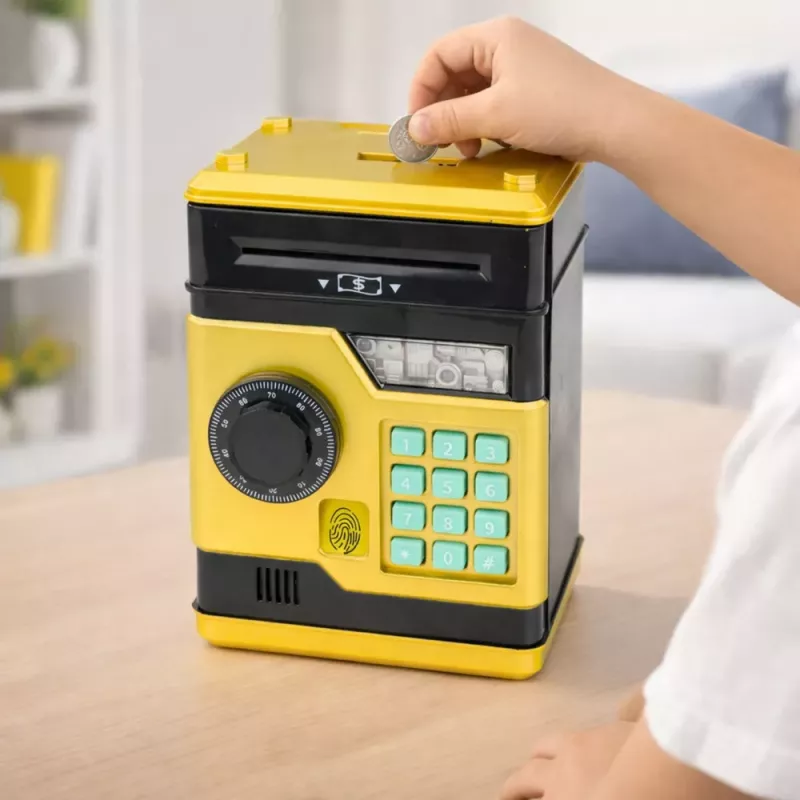LEAN TOYS ATM Elektronisches Sparschwein Tresor mit Licht und Sound, PIN-Code, Gold