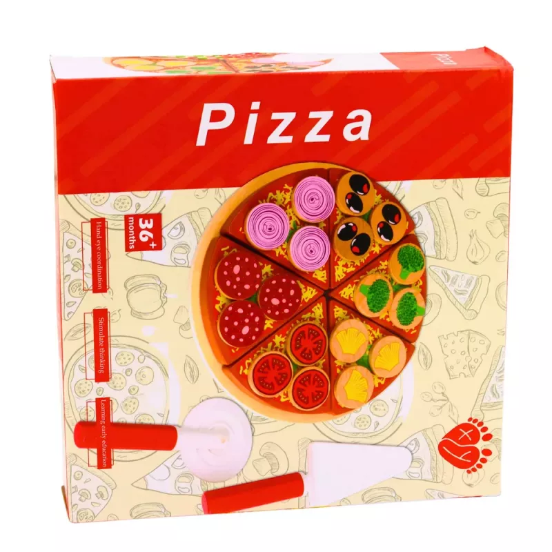 LEAN TOYS Holz-Pizza-Schneideset mit Klettrad und Schneidebrett