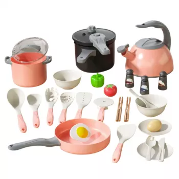 LEAN TOYS Küchenset Töpfe Kochzubehör Essen Pink 32-teilig
